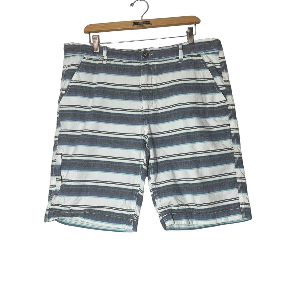 Guess Mens Striped Shorts White Blue Sz 36 Beach Vacation 100% Cotton